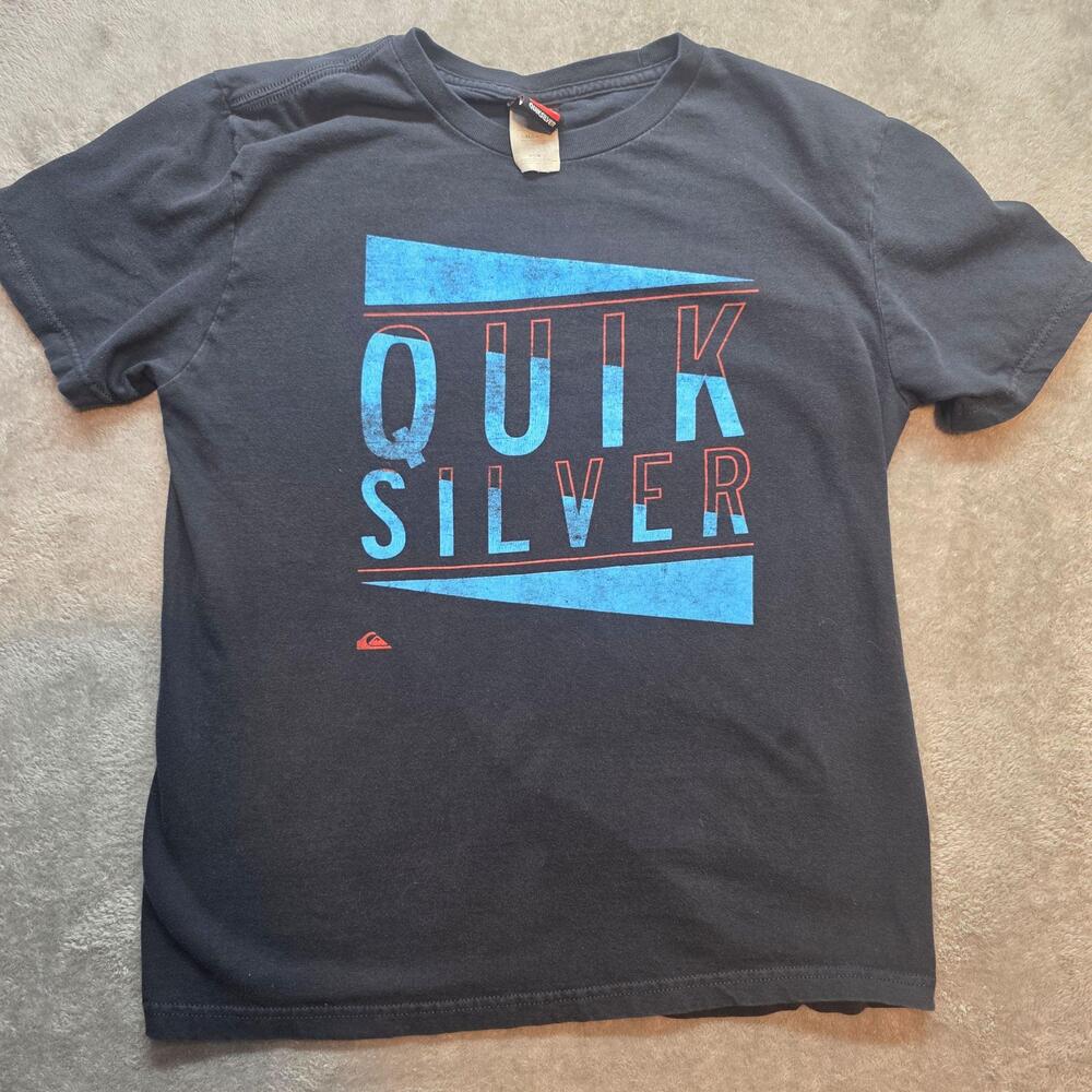Quiksilver Shirt Mens M Black Blue Logo Graphic Surf T-Shirt Cotton Vintage